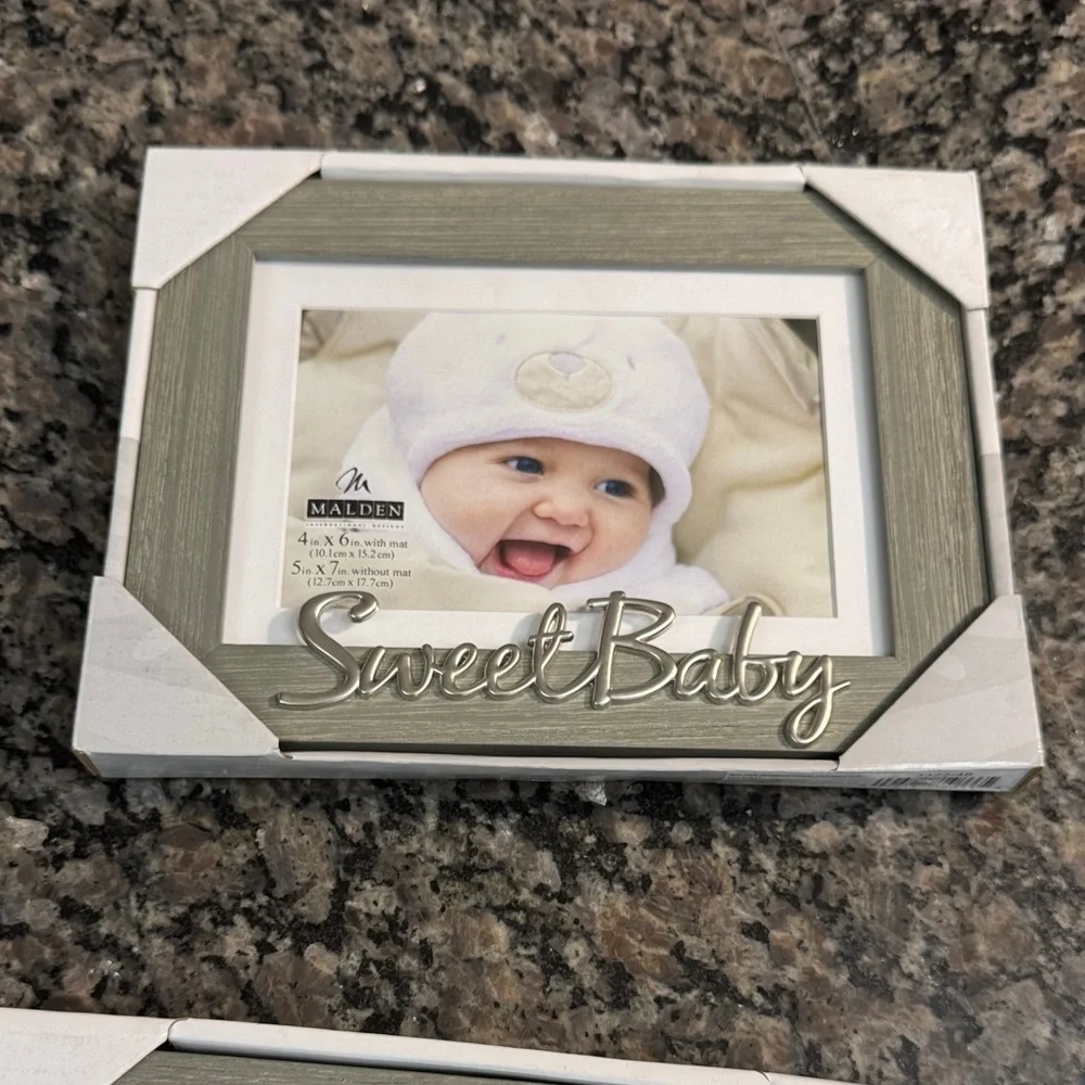 Malden Sweet Baby matted Photo Frame Set - 3 / Gray wood grain frame NEW